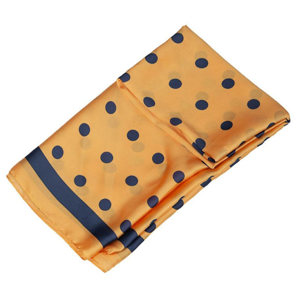Mustard Polka Dot Print Faux Silk Scarf With Stripe Border