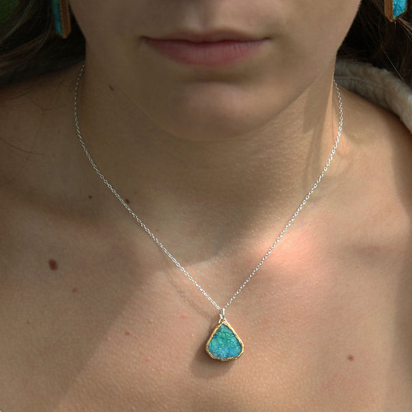 Emerald Turquoise Lagoon Teardrop Sterling Silver Pendant By Habulous