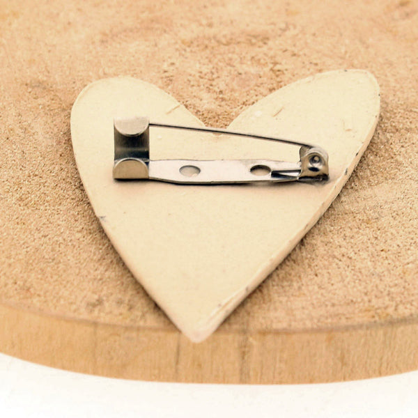 Gold Lustre Stripe Detail Ceramic Heart Brooch - Insideout