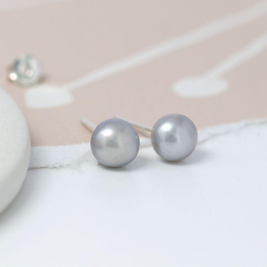 Grey Freshwater Pearl Stud Earrings - Insideout