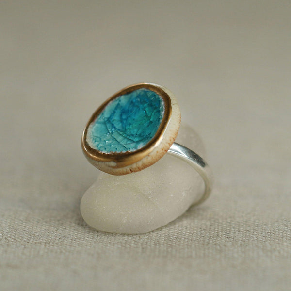 Large Round Blue Emerald Lagoon Ring - Insideout