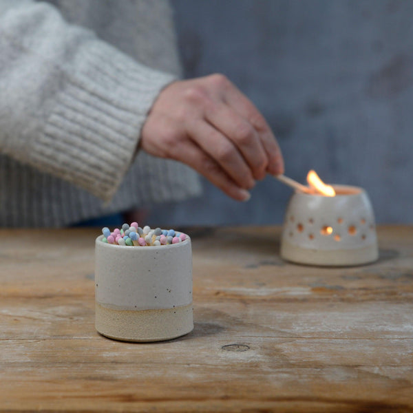 Match Striker Pot with Matches in Off-White Stone Series - Habulous