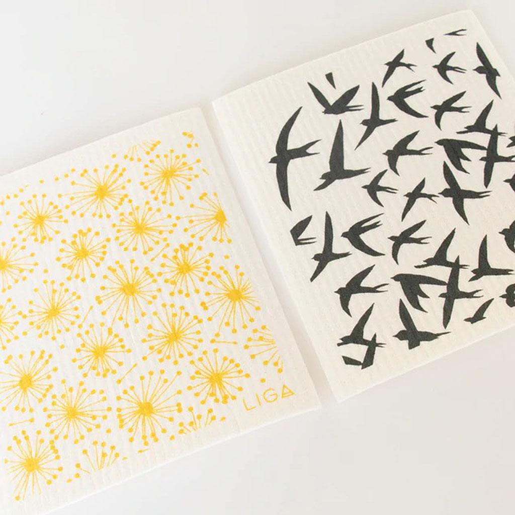 Swallow And Dandelion Pack Of 2 ECO Dishcloths - Insideout