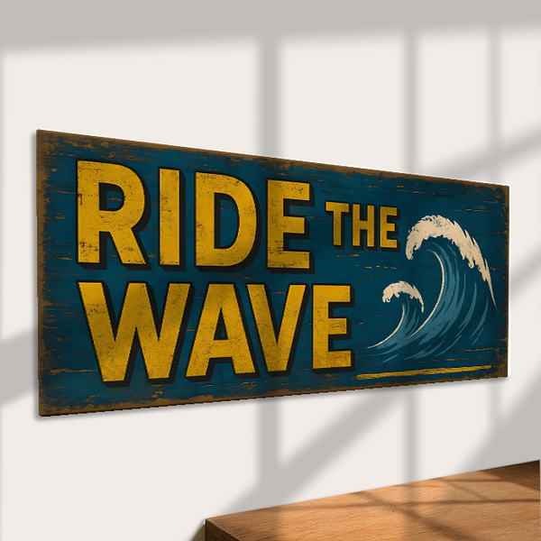 Ride the Wave Rustic Surf Decor Metal Sign – Coastal Vibes