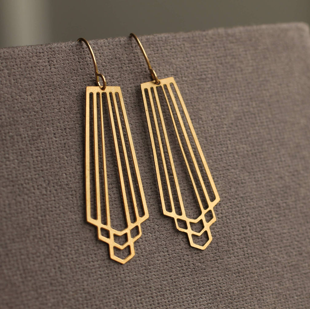 Gold Art Deco Cut Earrings
