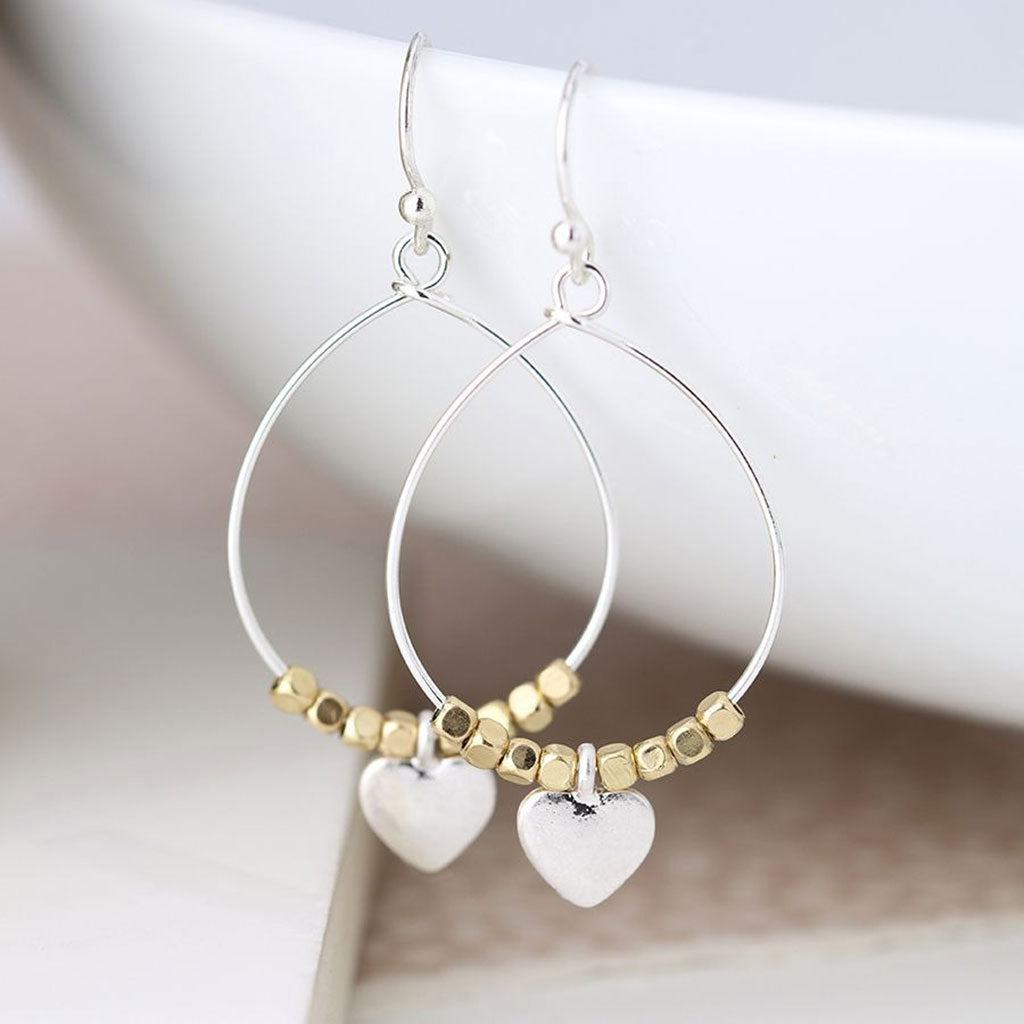 Hoop Wire Earrings With Square Gold Beads