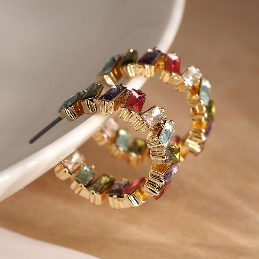Golden Claw Set Staggered Smoky Crystal Hoop Earrings