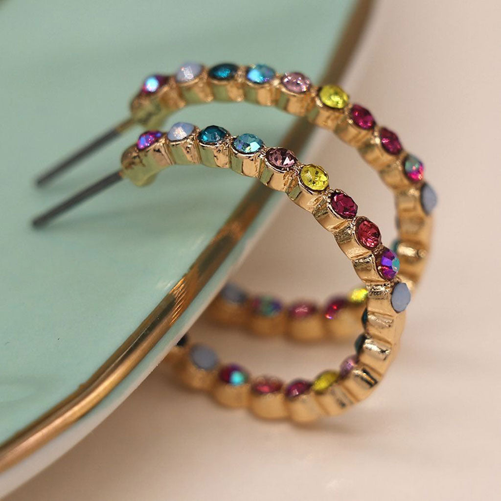 Faux Gold Plated Rainbow Crystal Set Hoops
