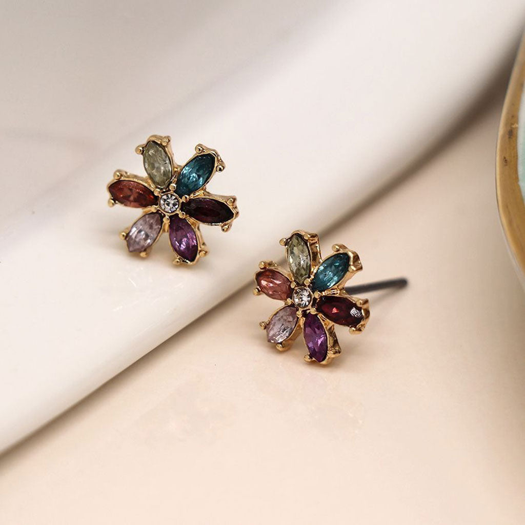 Mulicolour Crystal Flower Studs