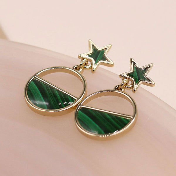 Faux Gold Malachite Star & Circle Earrings