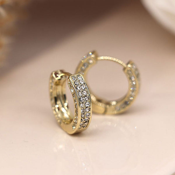 Faux Gold Plated Chunky Crystal Set Hinged Hoop Earrings