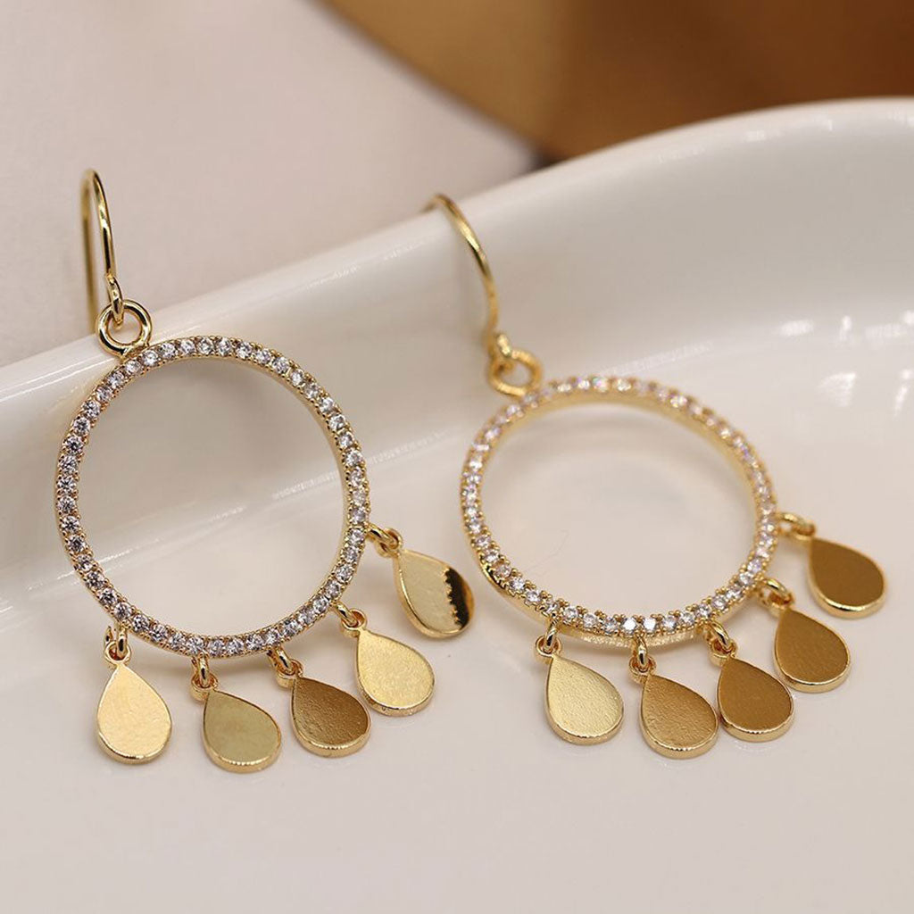 Faux Gold Sparkly Crystal Pave Circle Earrings