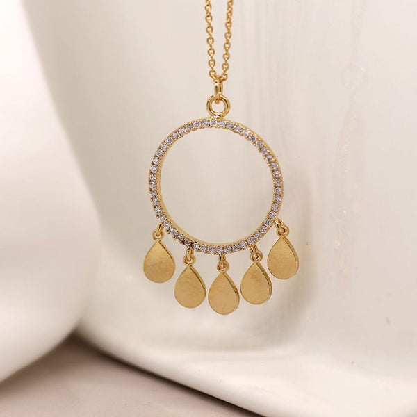 Faux Gold Sparkly Crystal Pave Circle Pendant