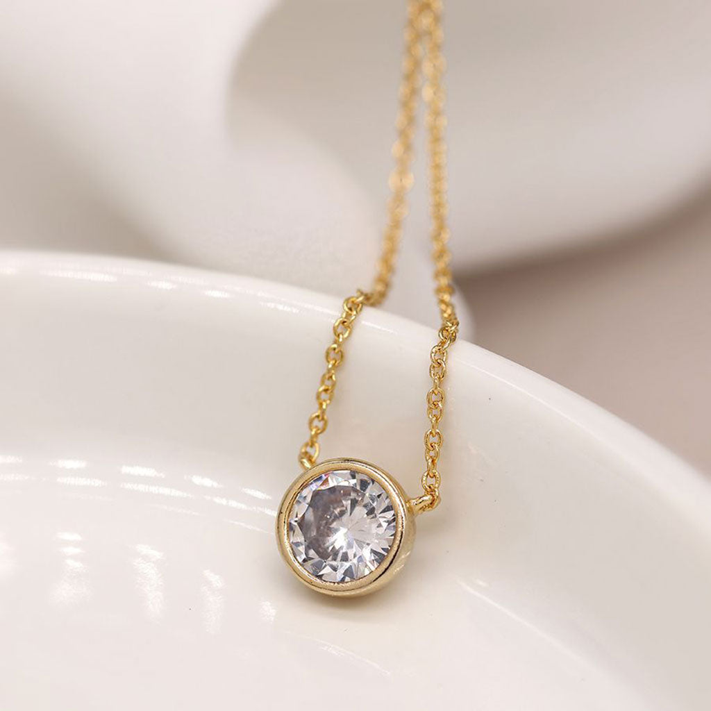 Cubic Zirconia Crystal Faux Gold Plated Necklace
