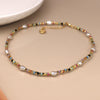 Multi Colour Gold Glass Bead And Freshwater Pearl Necklace
