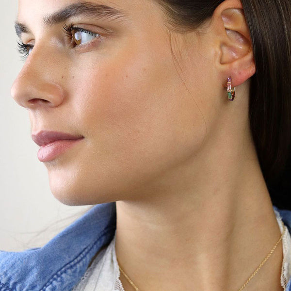 Lilac Mix Crystal Set C Post Earrings In Faux Gold