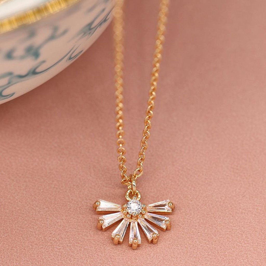 Faux Gold Simple Deco Crystal Fan Necklace