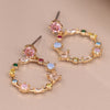 Multi Crystal Decorative Hoop Earrings In Faux Gold Plate