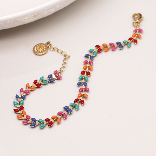 Multicolour Epoxy & Faux Gold Droplet Chain Bracelet