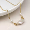 Faux Gold Link Chain Necklace With Organic Freshwater Pearl Pendant