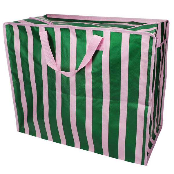 Jumbo storage bag - Pink with green stripe