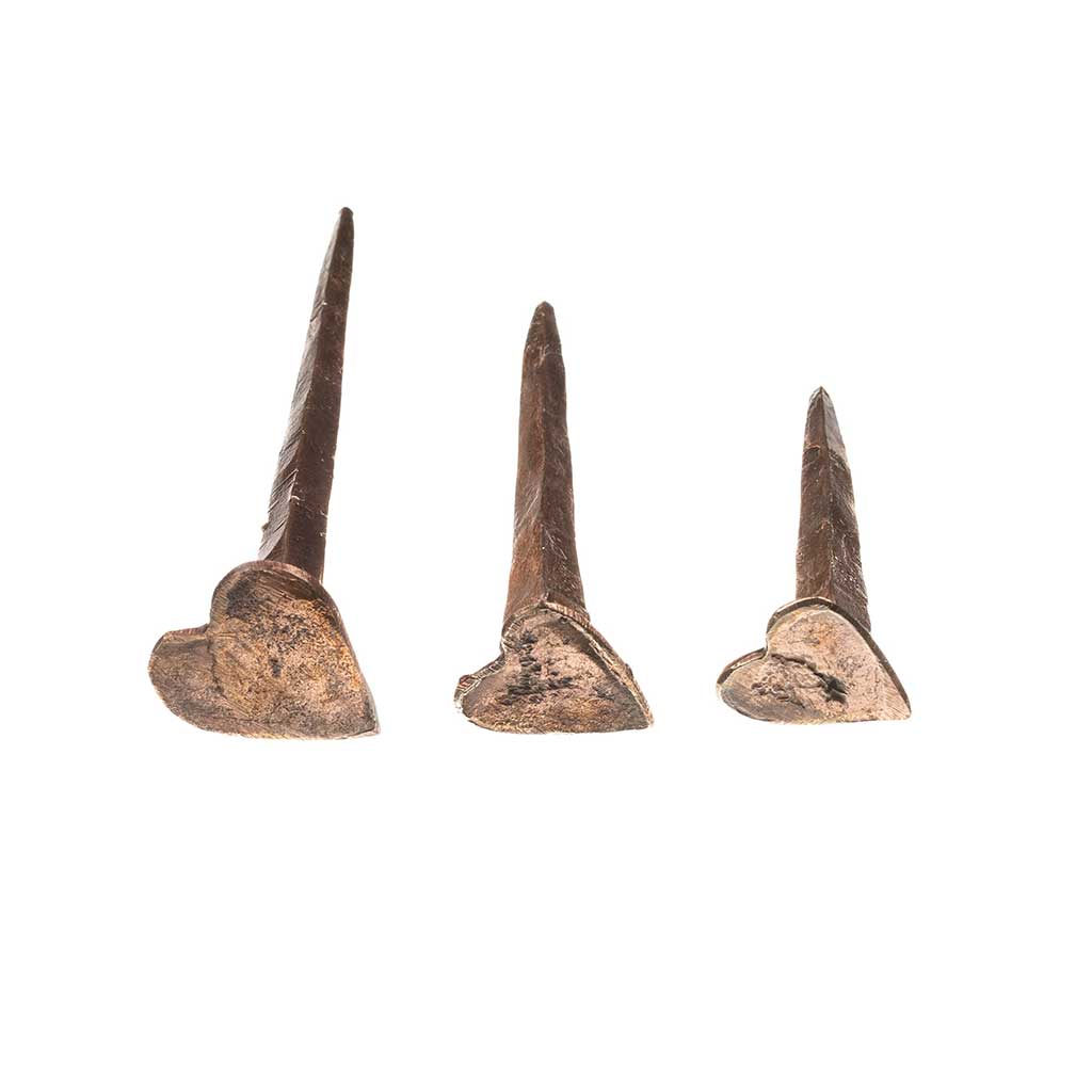 Set of 3 Forged Antique Finished Heart Shaped Nails