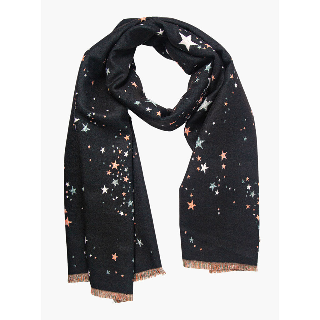 Black Heavyweight Scarf with Celestial Print