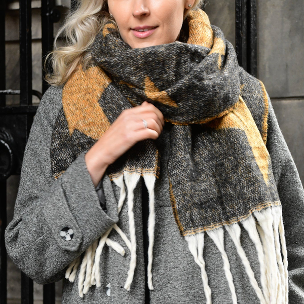 Neutral Scattered Star Print Heavyweight Scarf