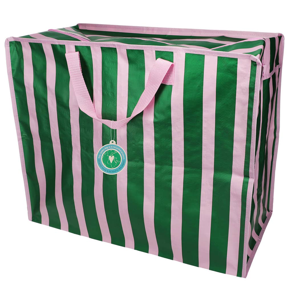 Jumbo storage bag - Pink with green stripe