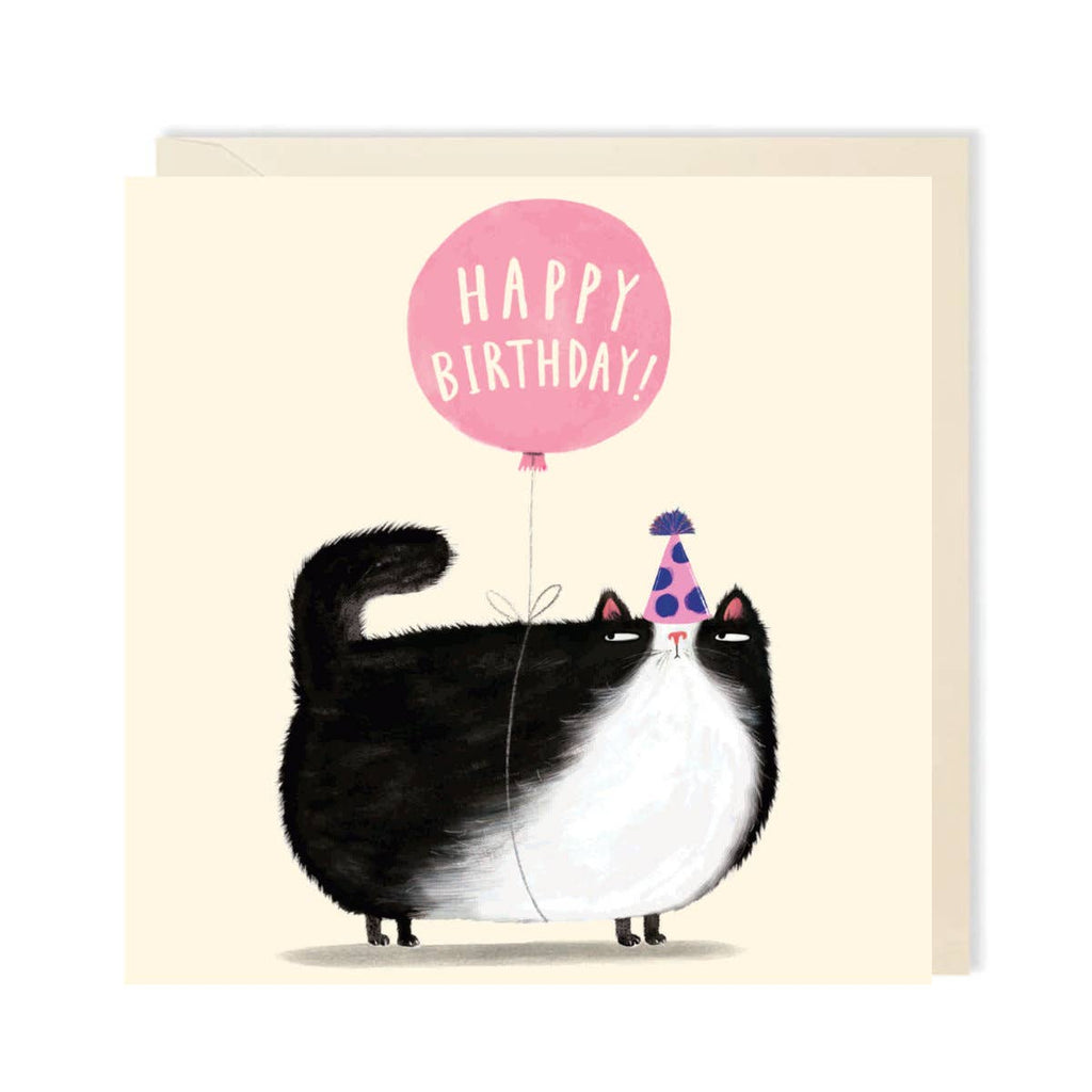 Cat Birthday Balloon Pink Greeting Card
