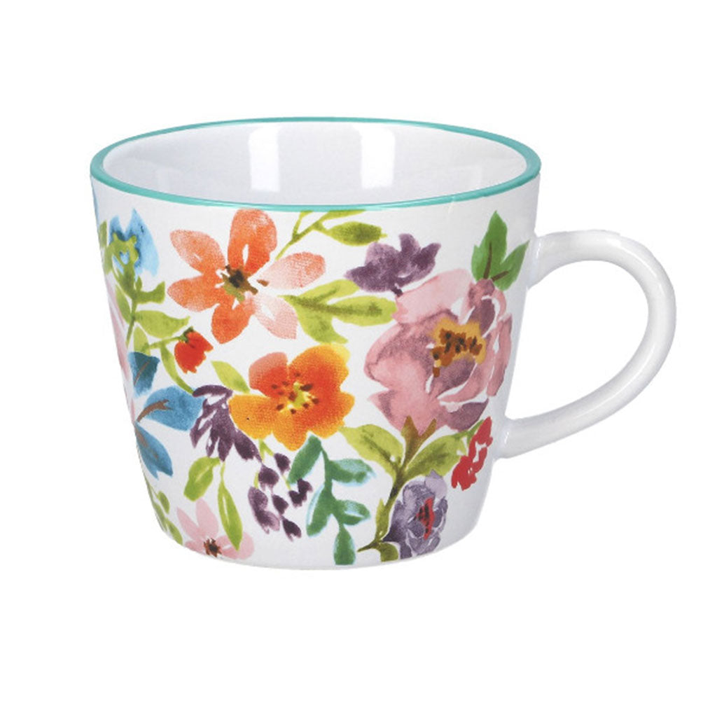 Bright Peonies White Stoneware Mug