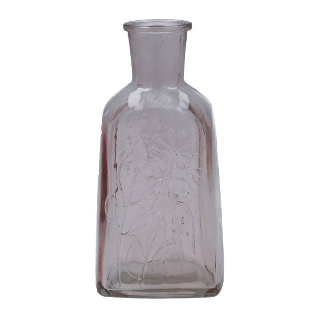 Rosa Flaschenvase aus Glas im Wiesen-Design