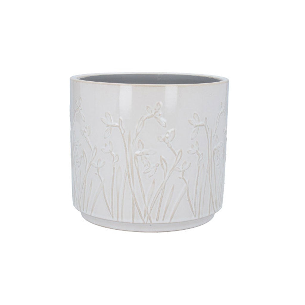 White Iris Stoneware Pot Cover Medium