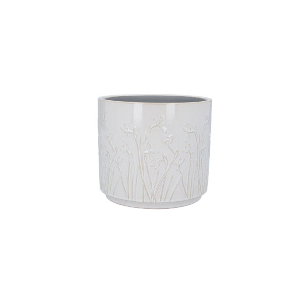 White Iris Stoneware Pot Cover Small