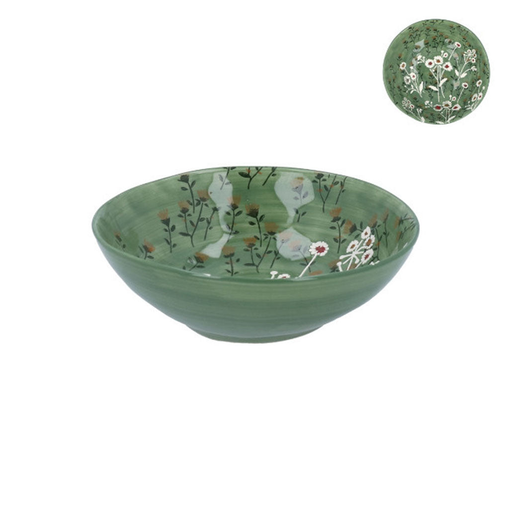 Green Wild Daisy Stoneware Bowl Medium