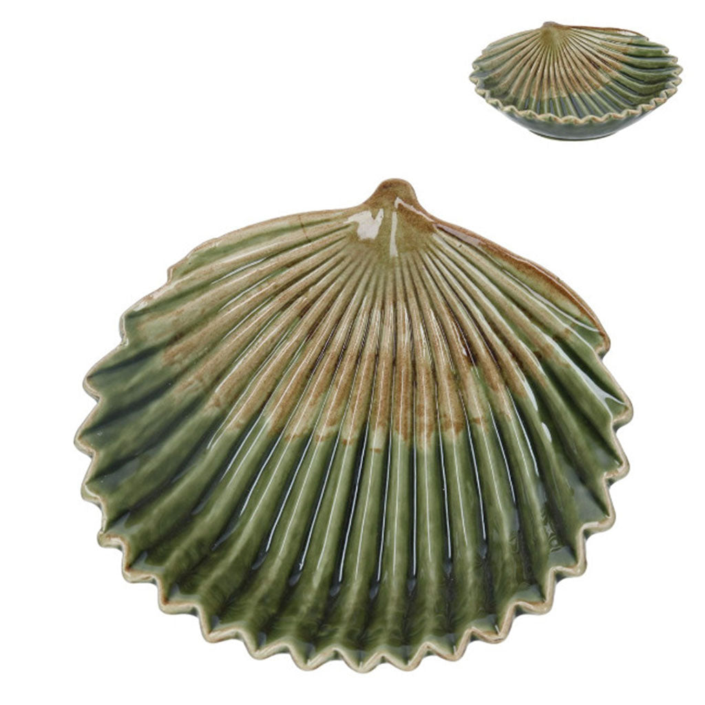 Antiqued Ceramic Fan Leaf Trinket Dish Small