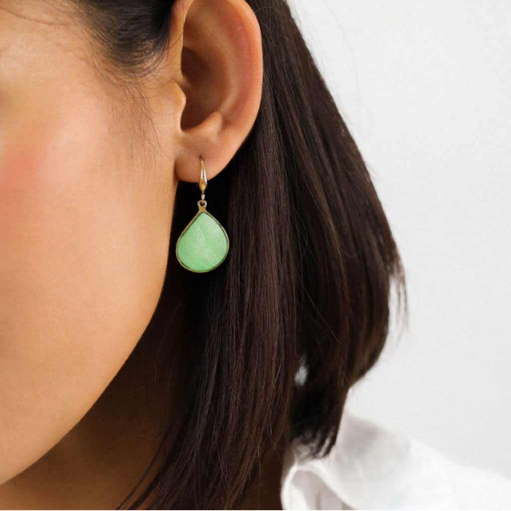 Victoire Laminated Capiz Green Drop Earrings