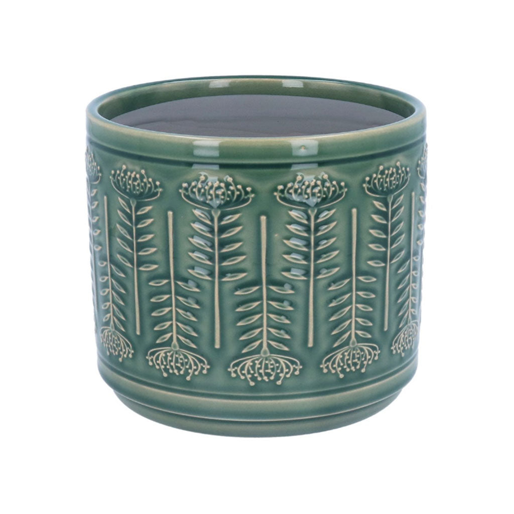 Green Protea Stoneware Pot Cover Medium