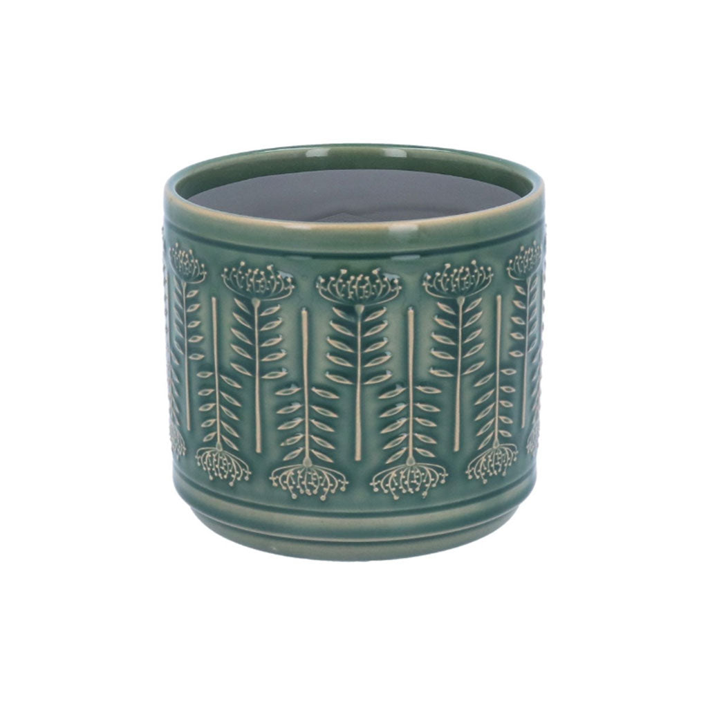 Green Protea Stoneware Pot Cover Small