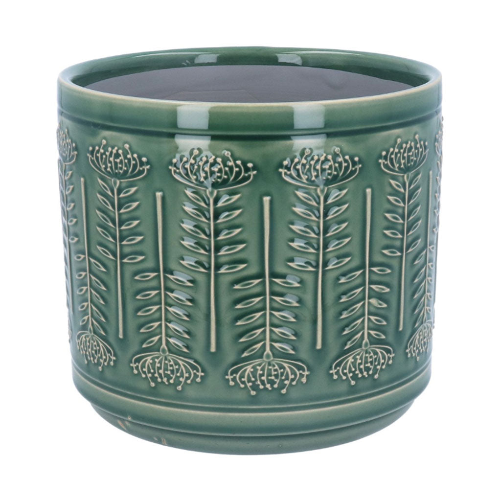 Green Protea Stoneware Pot Cover Large