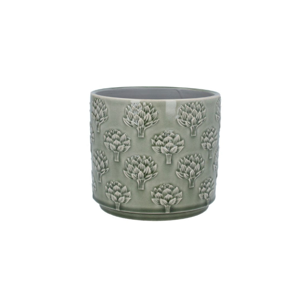 Green Artichoke Stoneware Pot Cover Small