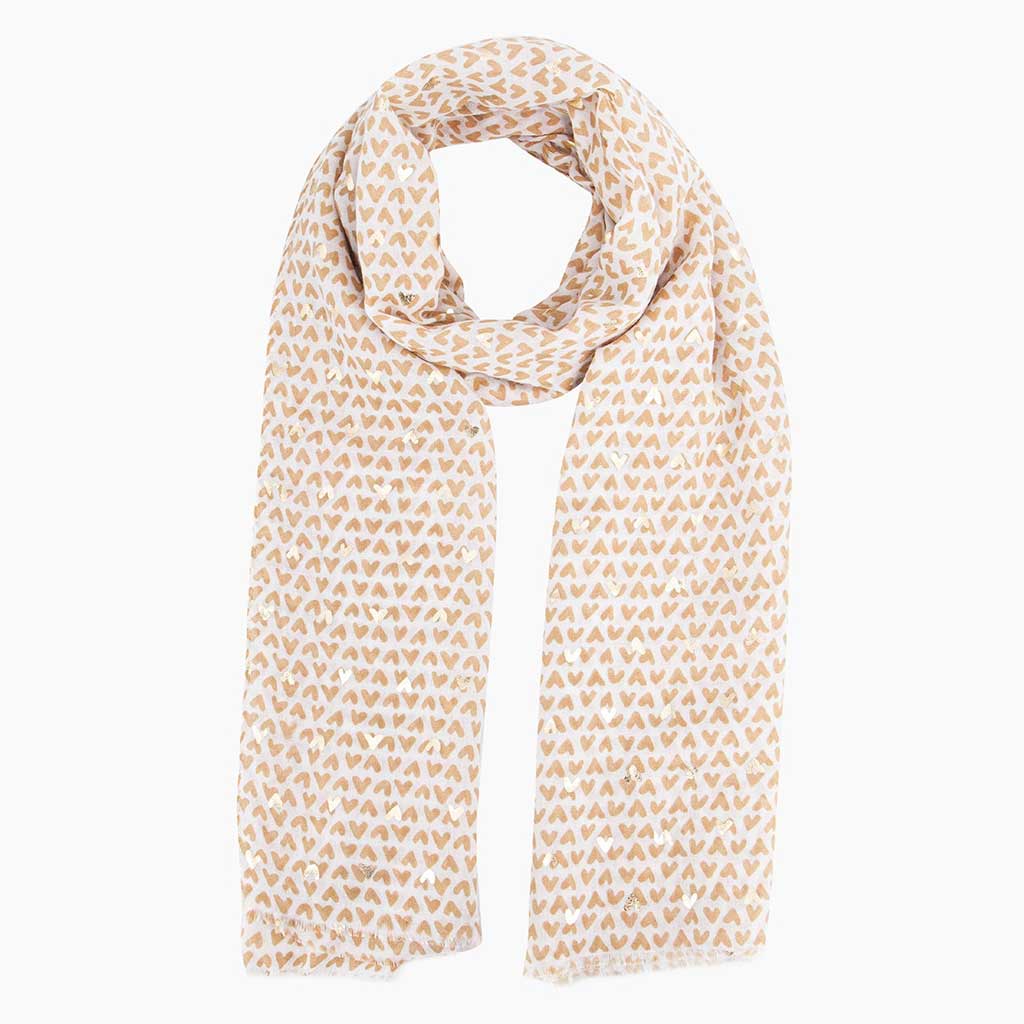 Niamh Lightweight Scarf  Cream Love Hearts