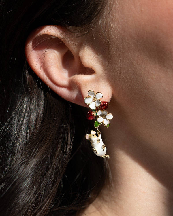 Strawberry & Hanging Mouse Earrings
