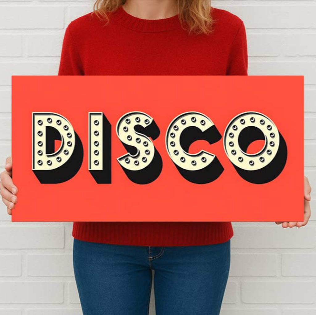 Disco Metal Sign – Retro Light Bulb Style Party Wall Decor
