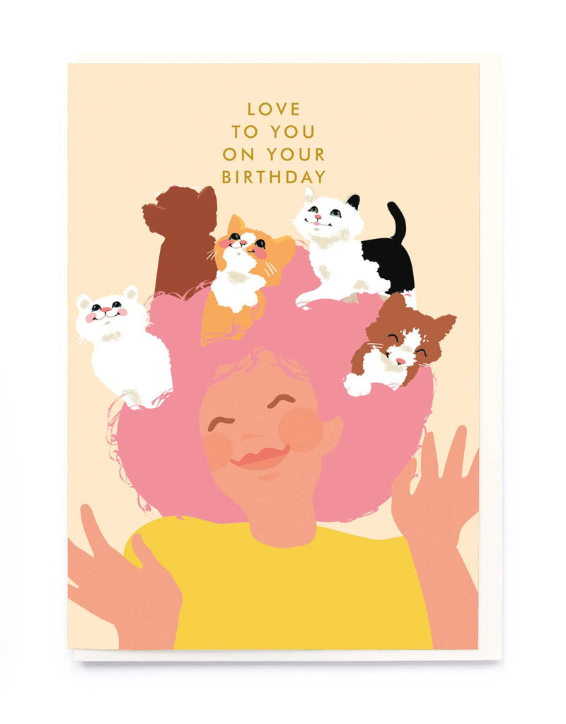 Cat hair girl birthday card