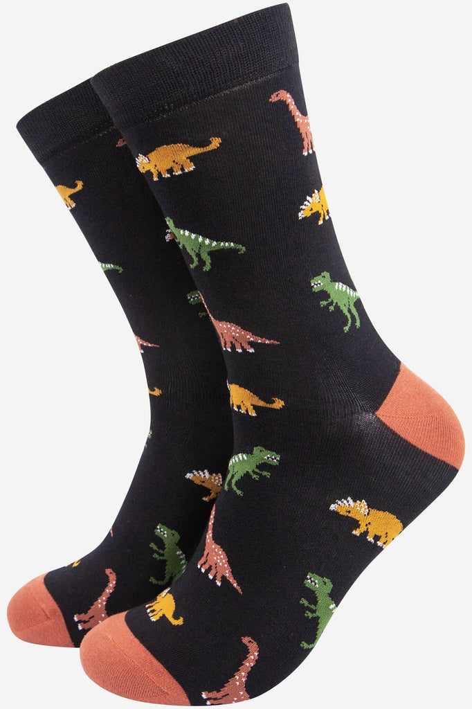 Men's Bamboo Socks - Black, Dinosaurs