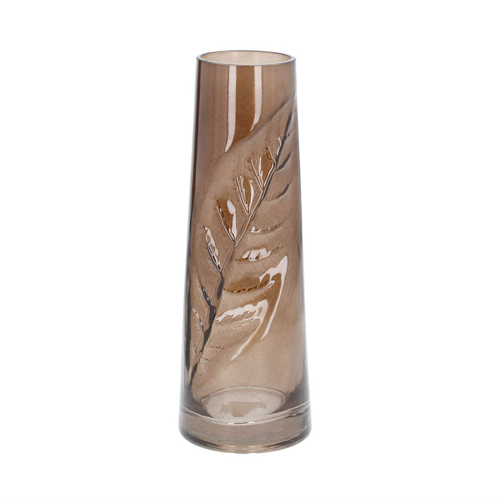 Brown Glass Leaf Impression Tall Vase Small