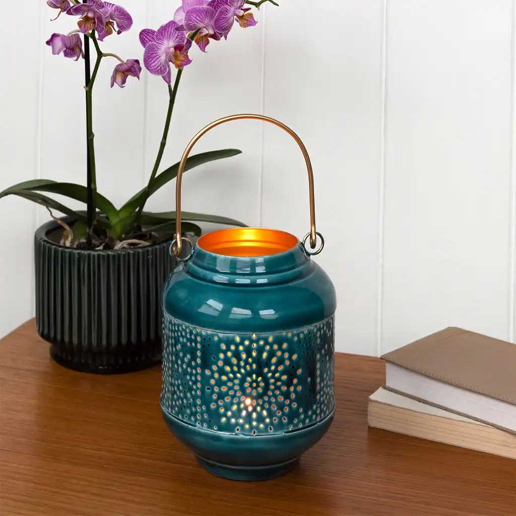 Enamel Tealight Lantern - Blue