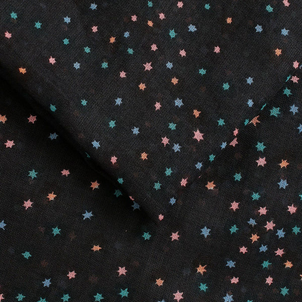 Black Muted Multi Colour Modal Blend Scarf in Confetti of Stars Print