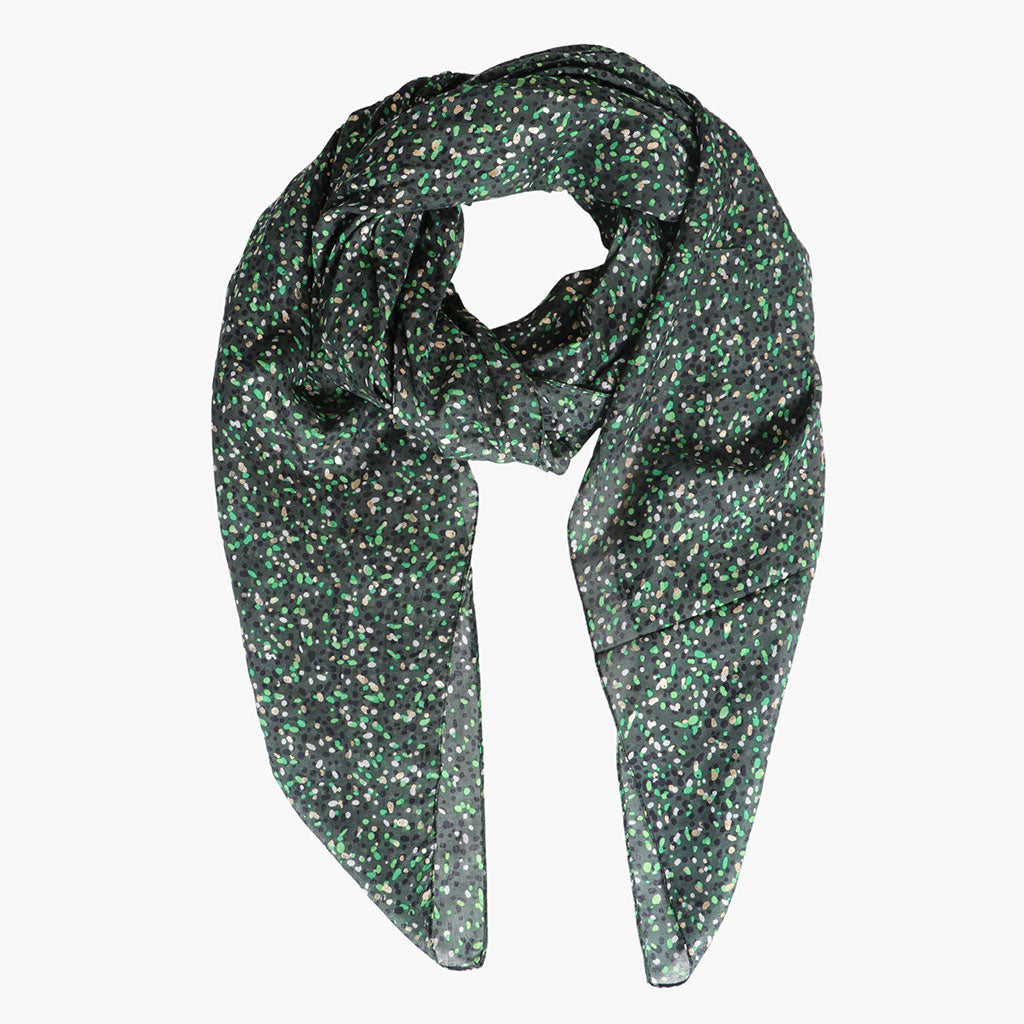 Green Gold Modal Blend Scarf in Speckle Print and Metallic Highlights